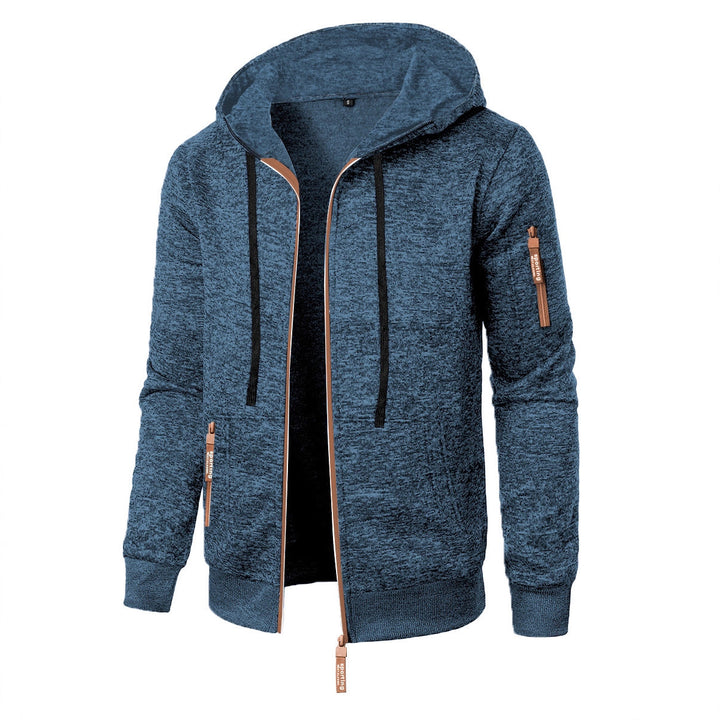 Men's Hooded Jacquard Cardigan – Straight Fit Zip-Up Layer