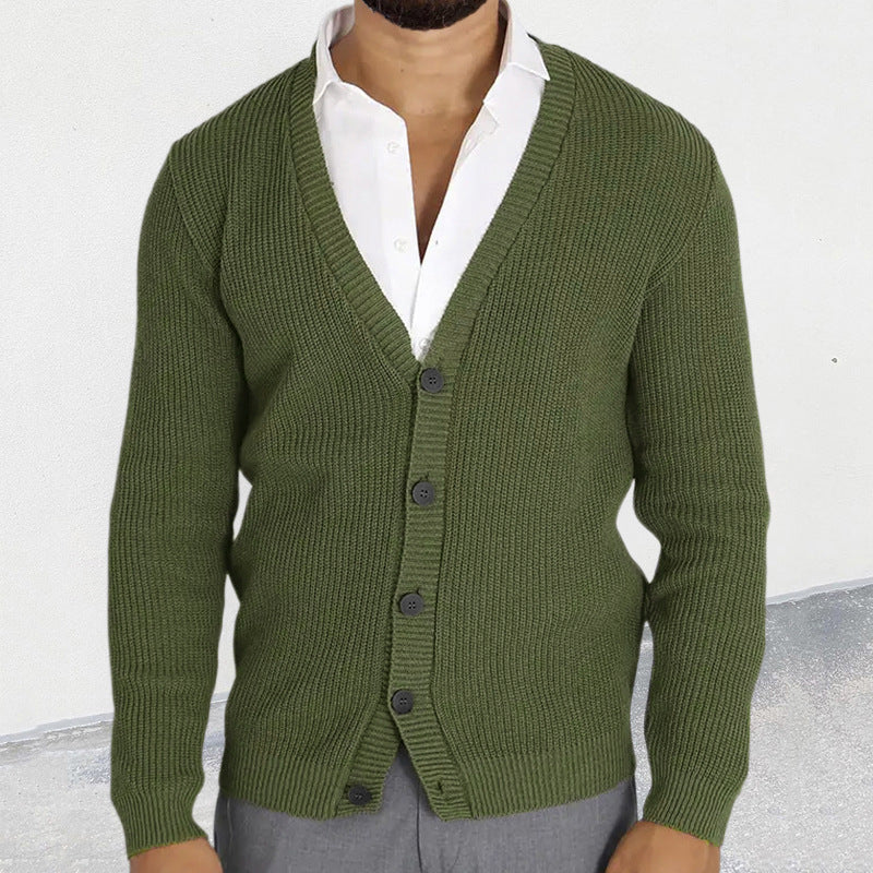 Men's Cardigan Slim Fit V-Neck – Cotton Knit, Button Front