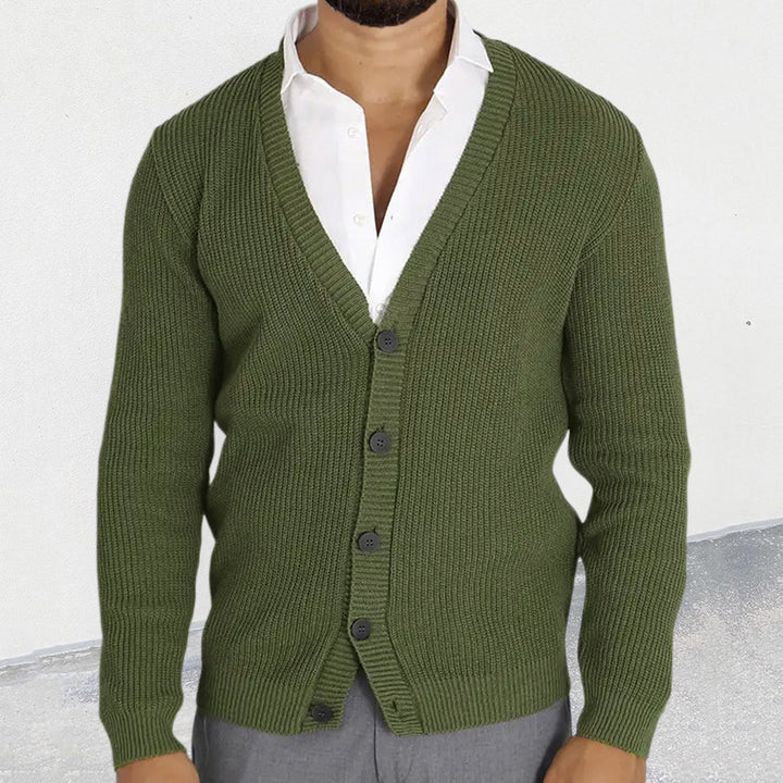 Men's Cardigan Slim Fit V-Neck – Cotton Knit, Button Front