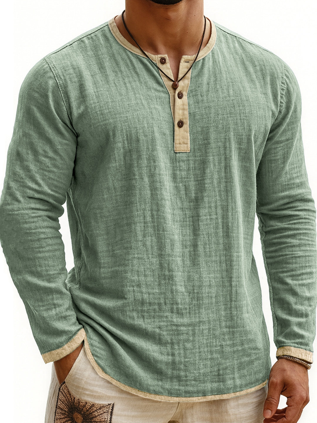 Henley Shirt for Men – Slim Fit, Soft Cotton, Two-Tone Digital Print