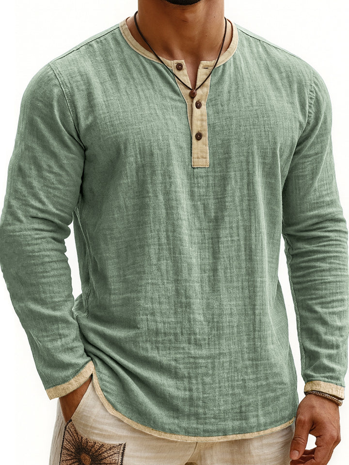 Henley Shirt for Men – Slim Fit, Soft Cotton, Two-Tone Digital Print