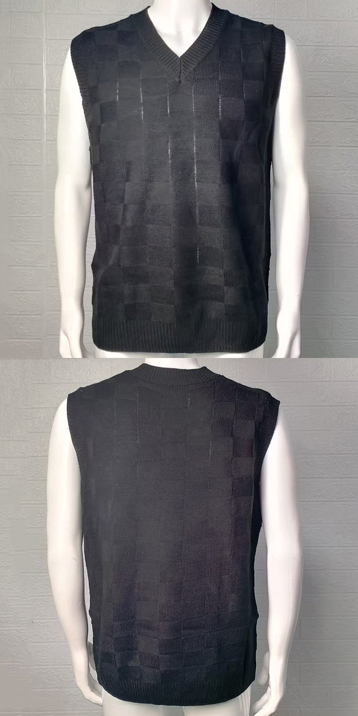 Men's Plaid Knit Pullover Vest – Soft Acrylic Streetwear Layer