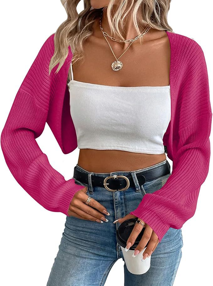 Knit Cardigan for Women – Cropped Ribbed Shawl Open Front