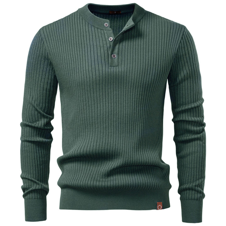 Men's Cotton Blend Henley Sweater – Slim Fit Ribbed Knit