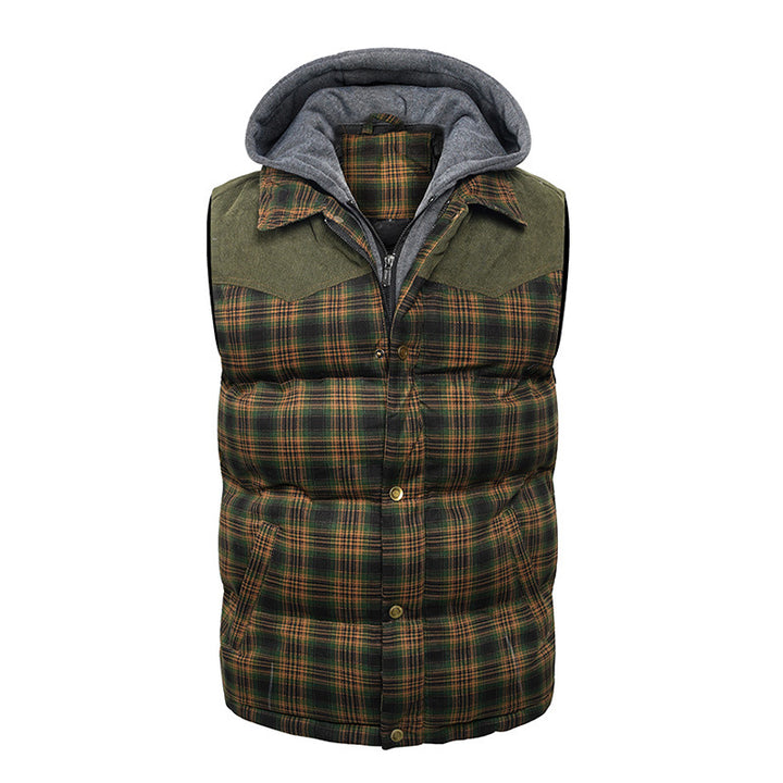 Men's Plaid Hooded Vest – Thick Padded Sleeveless Outerwear