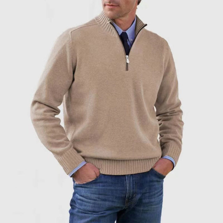 Men's Zipper Knit Sweater Stand Collar – Soft Cotton Blend