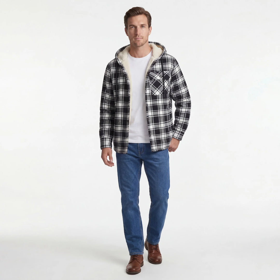 Men's Plaid Hoodie Jacket – Fleece Lined Casual Outerwear