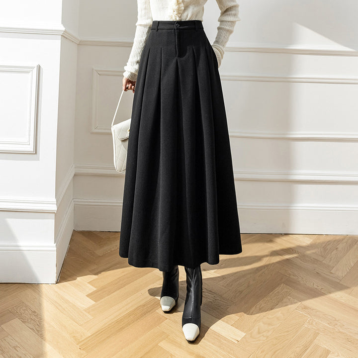 Women's Pleated Midi Skirt – Metal Silk High Waist A-Line Draped
