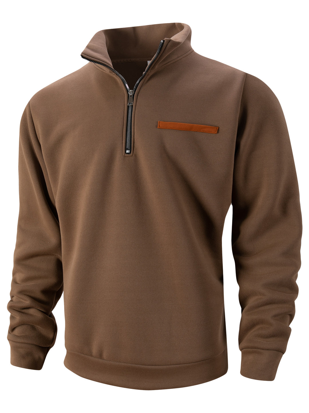 Men's Fleece-Lined Hoodie – Half Zip, Stand Collar, Relaxed Fit