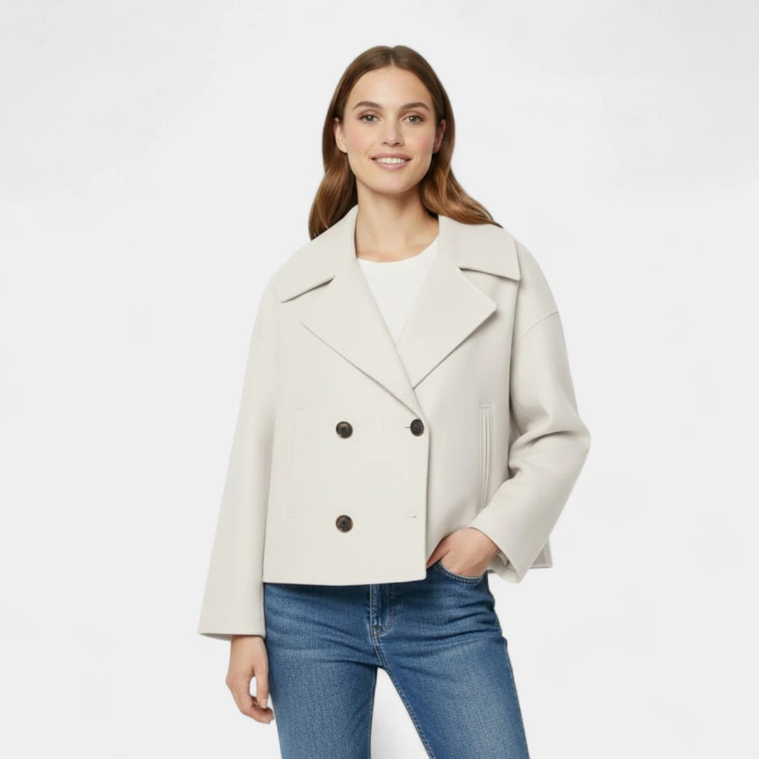Women's Cropped Wool Blend Jacket – Double-Breasted, Structured Fit
