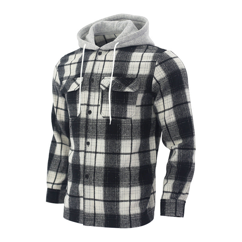 Men's Flannel Hooded Shirt – Plaid Cardigan Style, Relaxed Fit