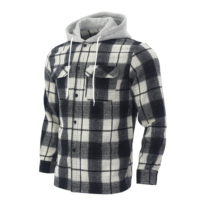 Men's Flannel Hooded Shirt – Plaid Cardigan Style, Relaxed Fit