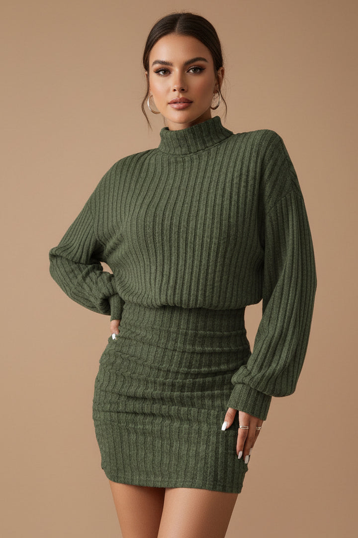 Women's Ribbed Knit Two Piece Set – Long Sleeve High Neck Suit
