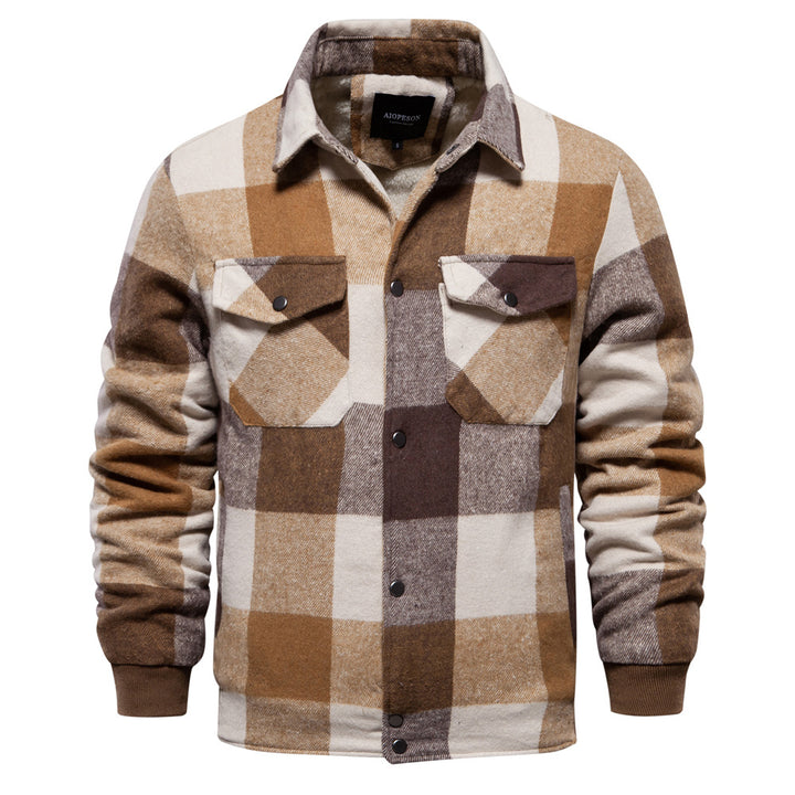 Men's Plaid Jacket – Cotton Outer, Zipper Pockets, Casual Fit