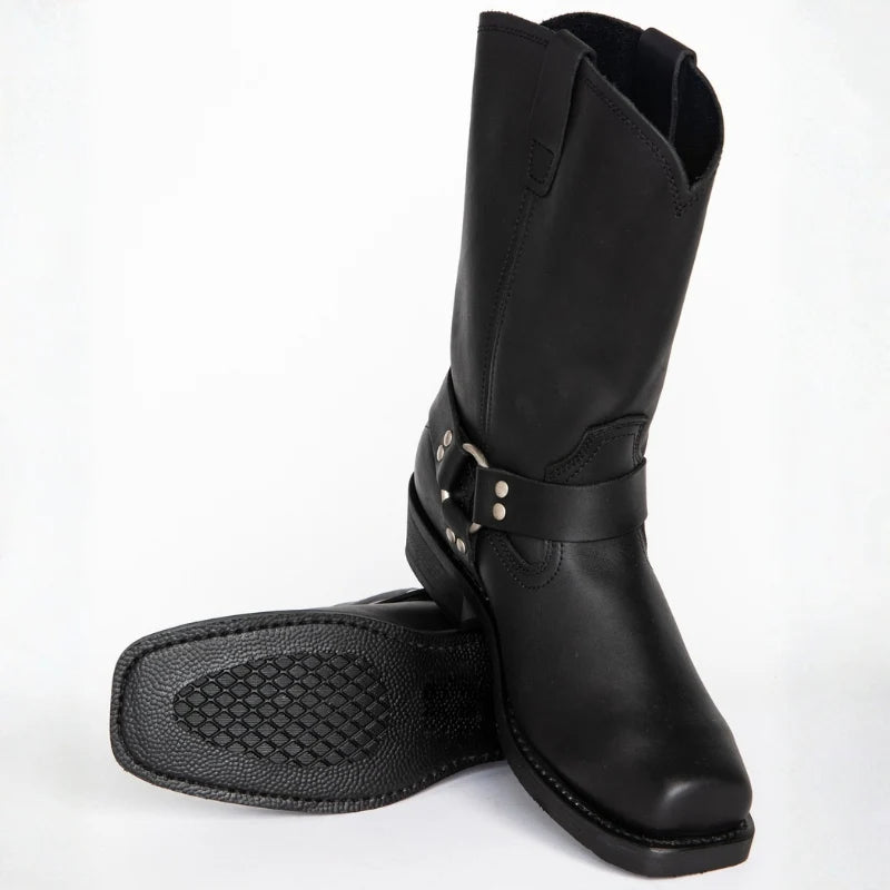 Men's Leather Short Boot – Retro Cowboy, Embossed Harness