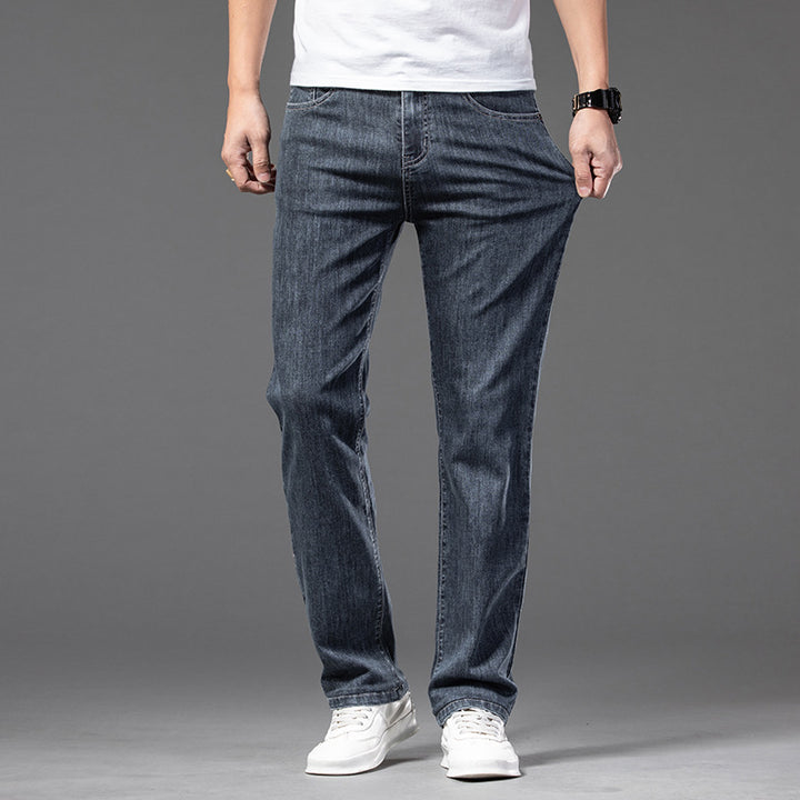 Men's Denim Stretch Trouser – Straight-Leg, Half Elastic Waist