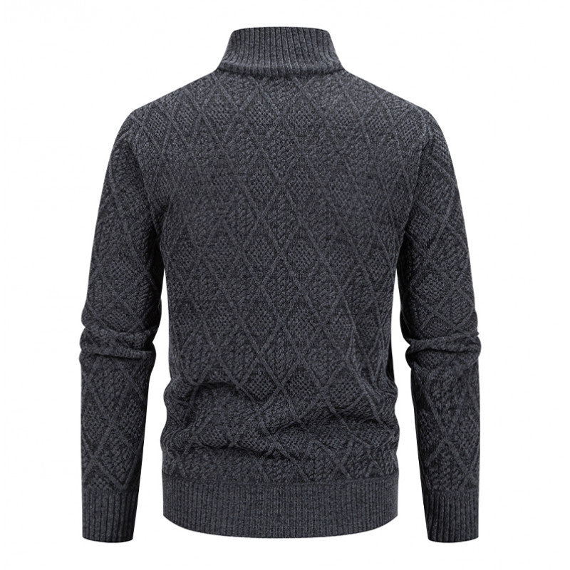 Men's Thick Fleece-Lined Cardigan – Knit Stand Collar Zip Sweater