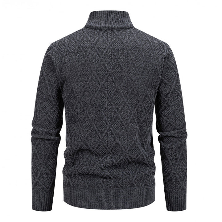Men's Thick Fleece-Lined Cardigan – Knit Stand Collar Zip Sweater