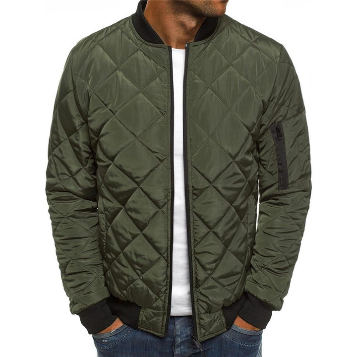 Men's Quilted Jacket with Stand Collar – Urban Rhombus Zip Front