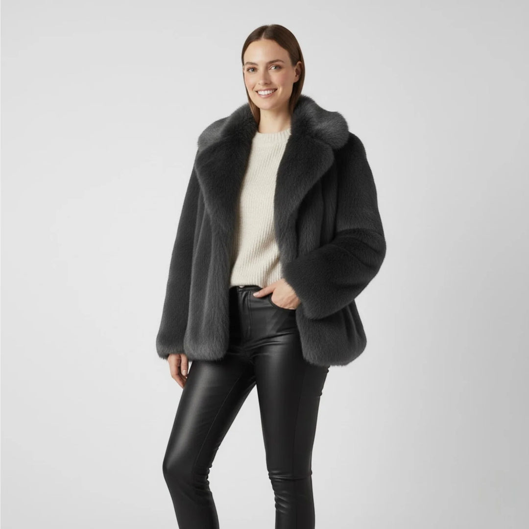 Women's Winter Coat – Soft Drape with Faux Fur Collar