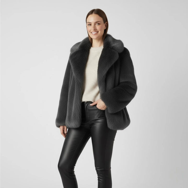 Women's Winter Coat – Soft Drape with Faux Fur Collar