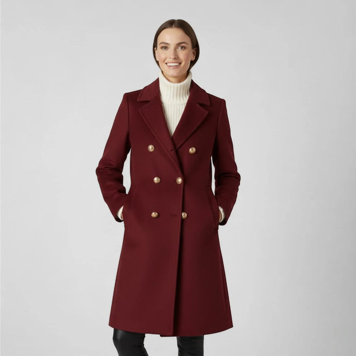 Women's Tweed Long Coat – Double Breasted Structured Fit