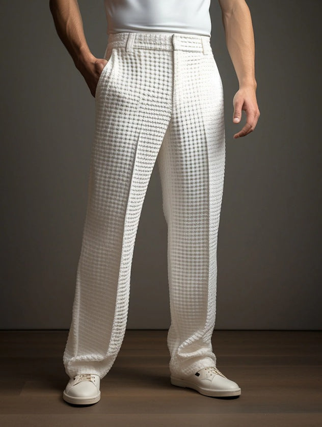 Men's Waffle Texture Business Trouser – Straight-Leg Versatility