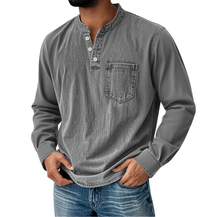 Men's Printed Three-Button Long Sleeve T-Shirt – Slim Fit Casual Style
