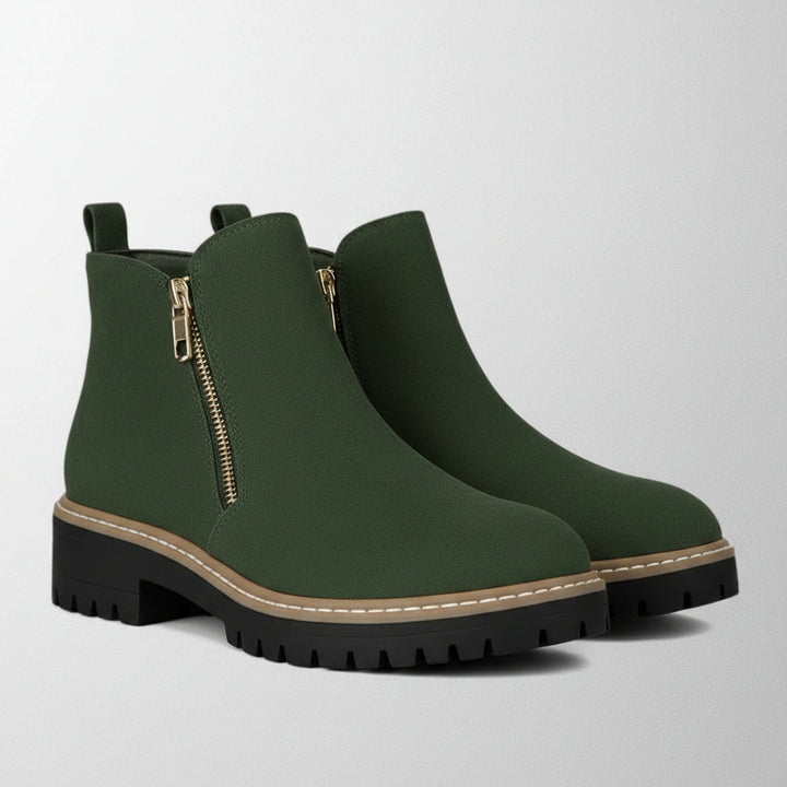 Women's Suede Ankle Boot – Chunky Mid Heel Side Zip Design