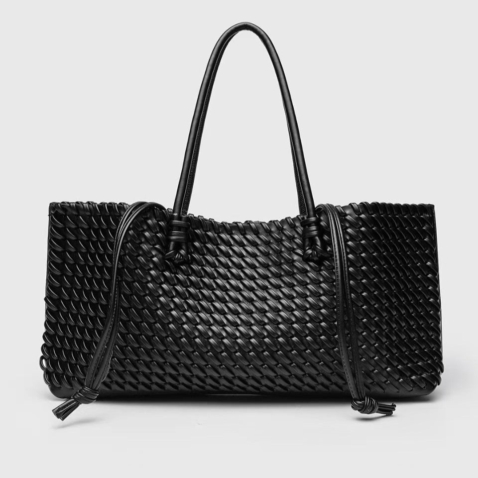 Woven Tote Bag for Women – Vegan Leather, Structured Design