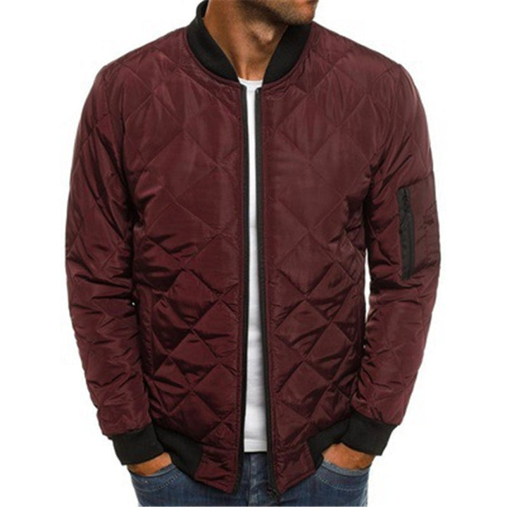 Men's Quilted Jacket with Stand Collar – Urban Rhombus Zip Front