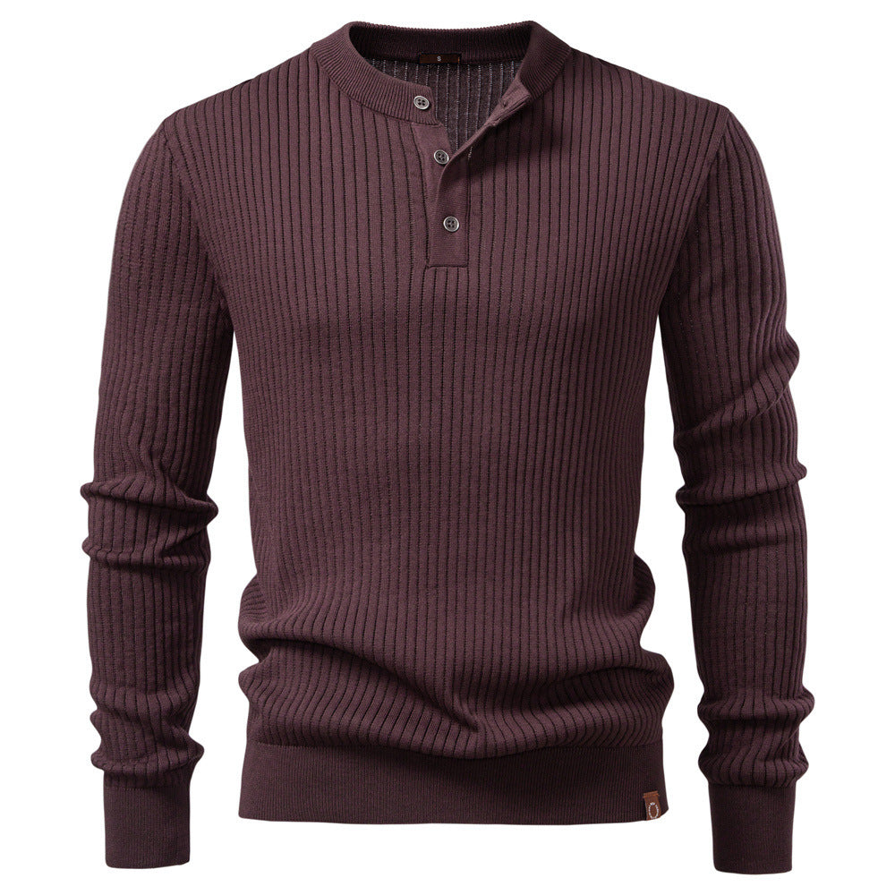 Men's Cotton Blend Henley Sweater – Slim Fit Ribbed Knit