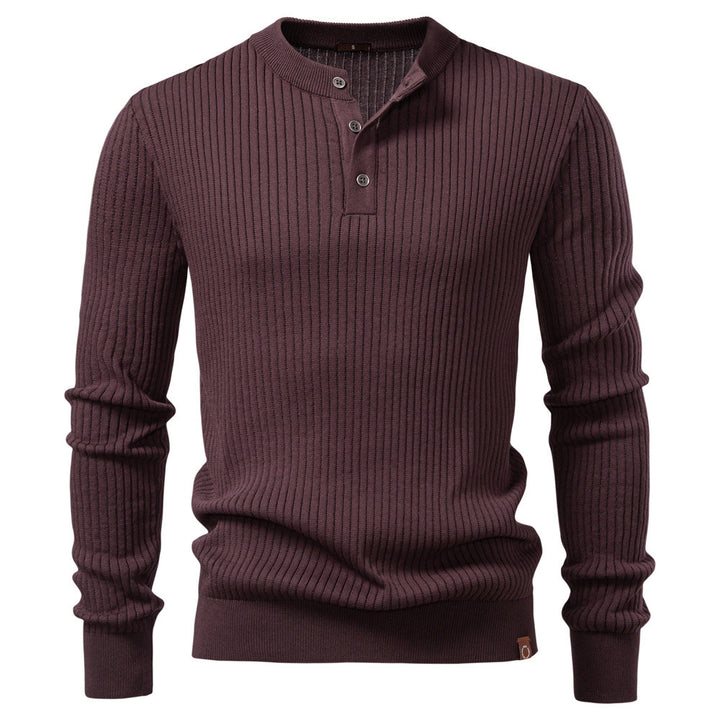 Men's Cotton Blend Henley Sweater – Slim Fit Ribbed Knit