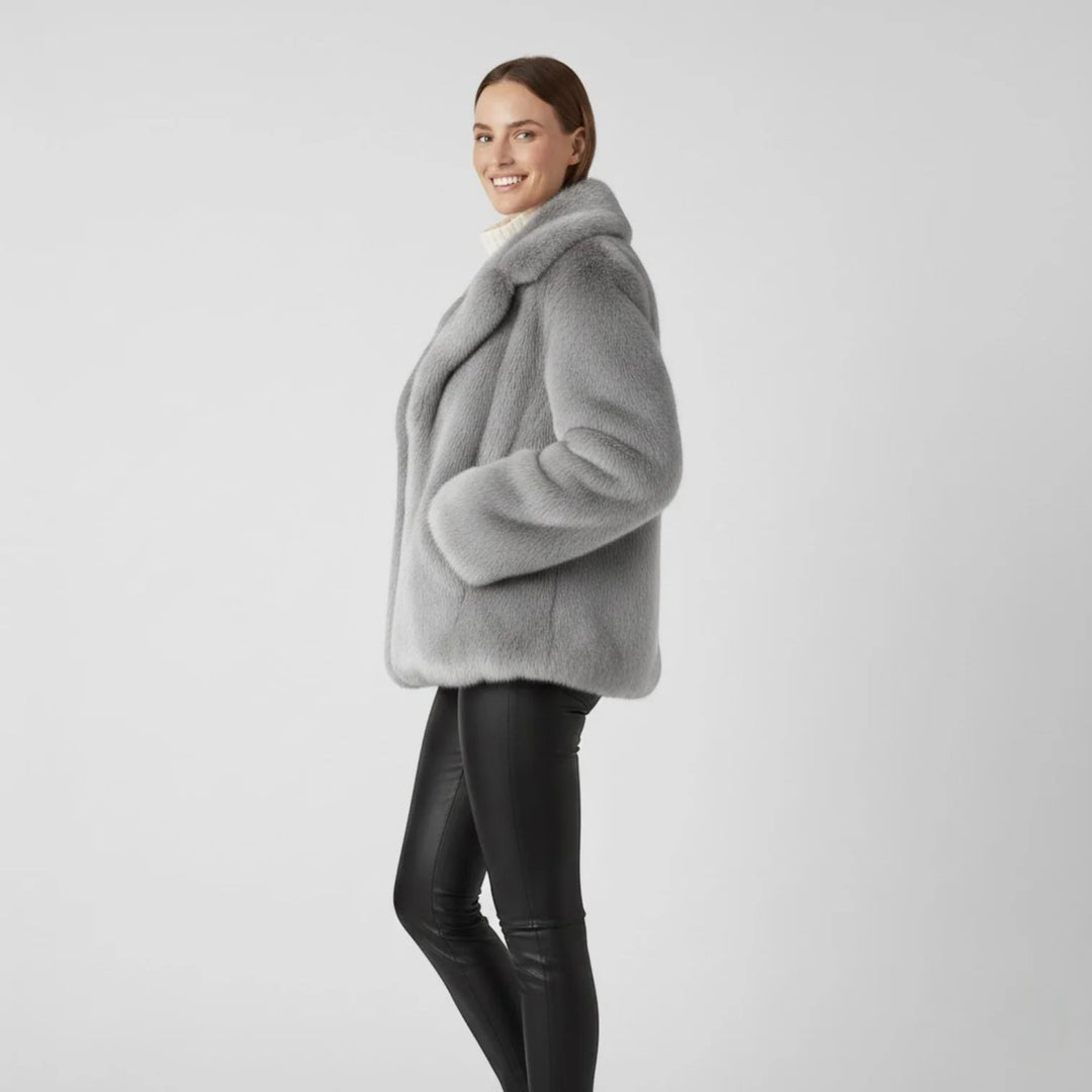 Women's Winter Coat – Soft Drape with Faux Fur Collar
