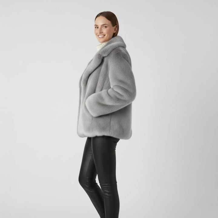 Women's Winter Coat – Soft Drape with Faux Fur Collar