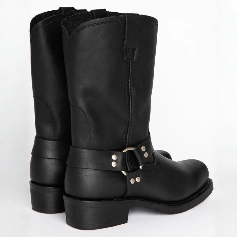 Men's Leather Short Boot – Retro Cowboy, Embossed Harness