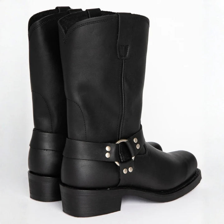 Men's Leather Short Boot – Retro Cowboy, Embossed Harness