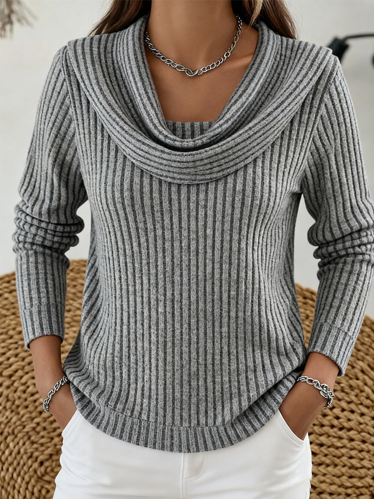 Ribbed Knit Long Sleeve Top – Women's Relaxed Artistic Shirt