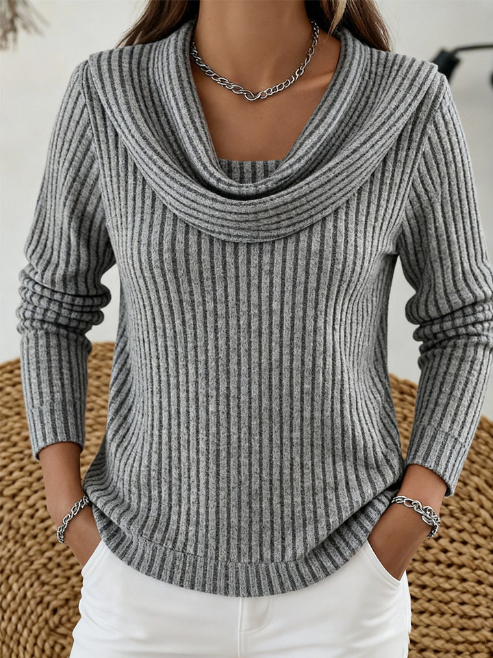 Ribbed Knit Long Sleeve Top – Women's Relaxed Artistic Shirt