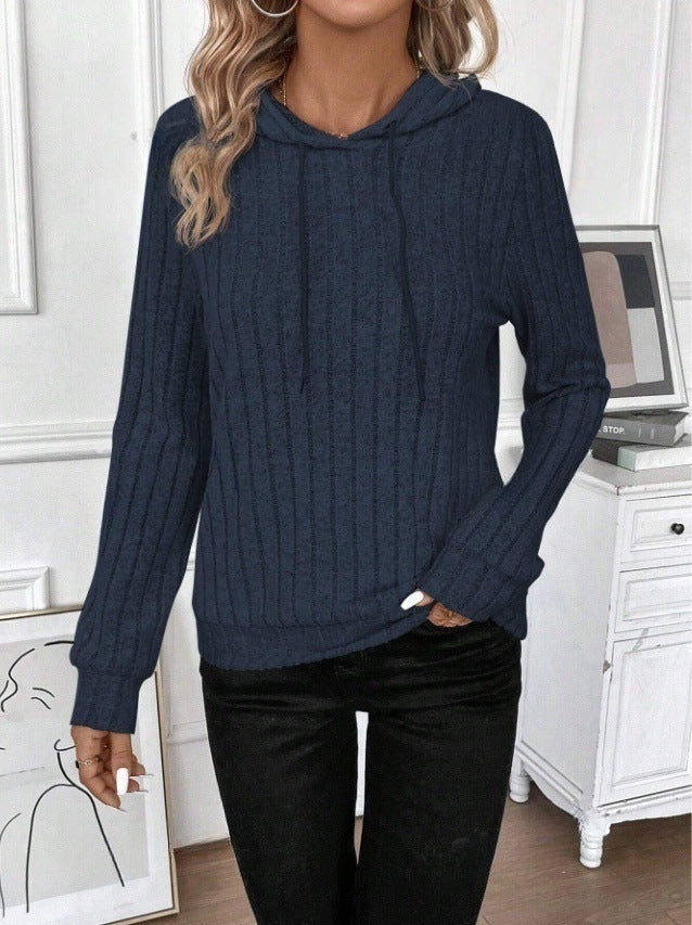Women's Pullover Hoodie – Ribbed Knit Textured Cotton Sweater
