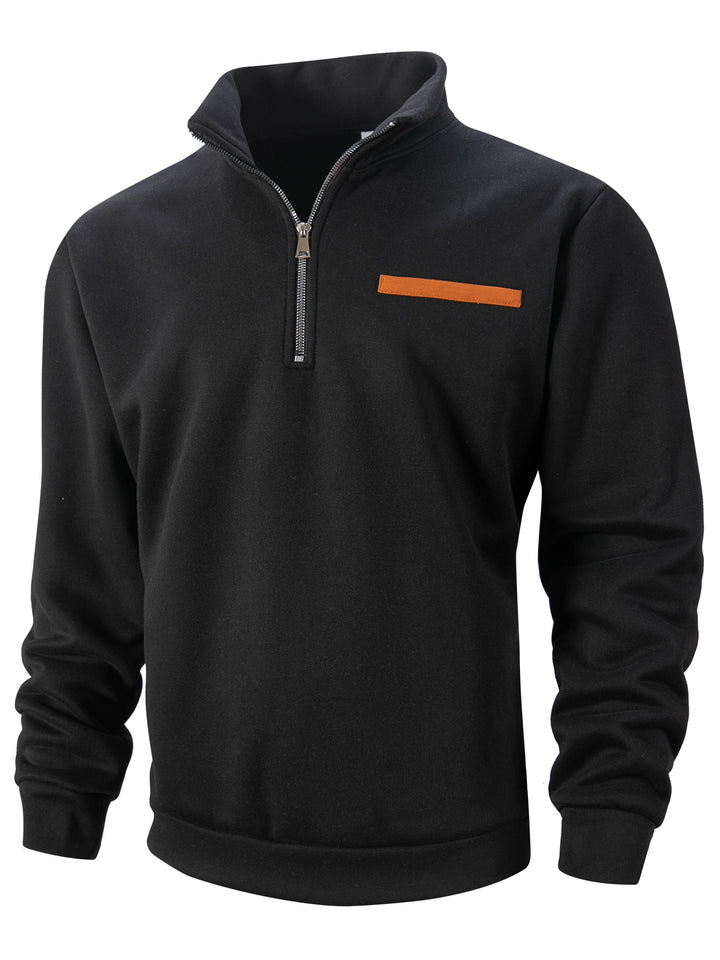 Men's Fleece-Lined Hoodie – Half Zip, Stand Collar, Relaxed Fit