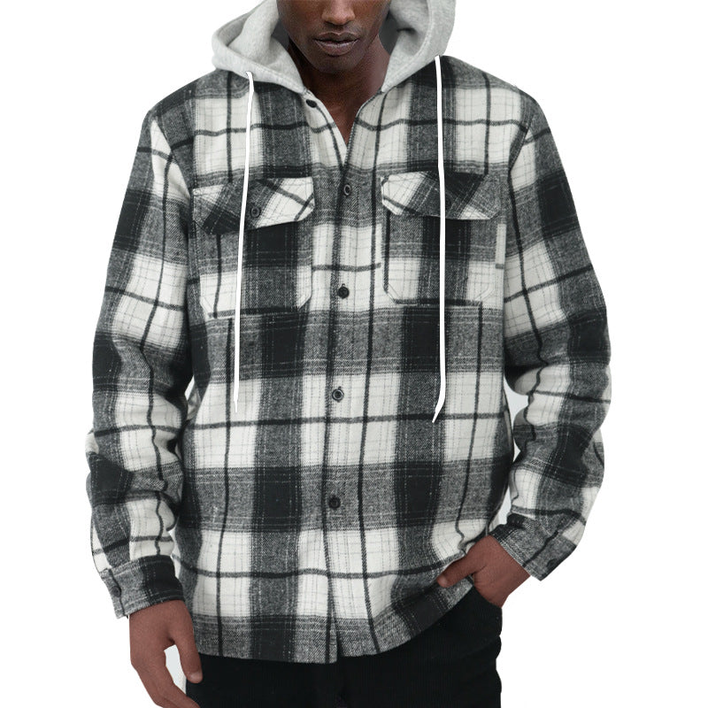 Men's Flannel Hooded Shirt – Plaid Cardigan Style, Relaxed Fit