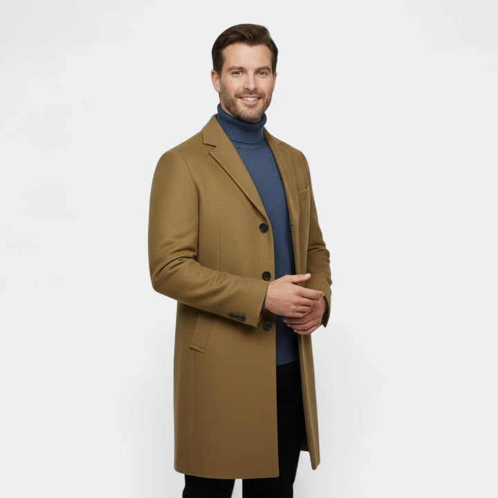 Men's Wool Blend Trench Coat – Classic Mid-Length Overcoat