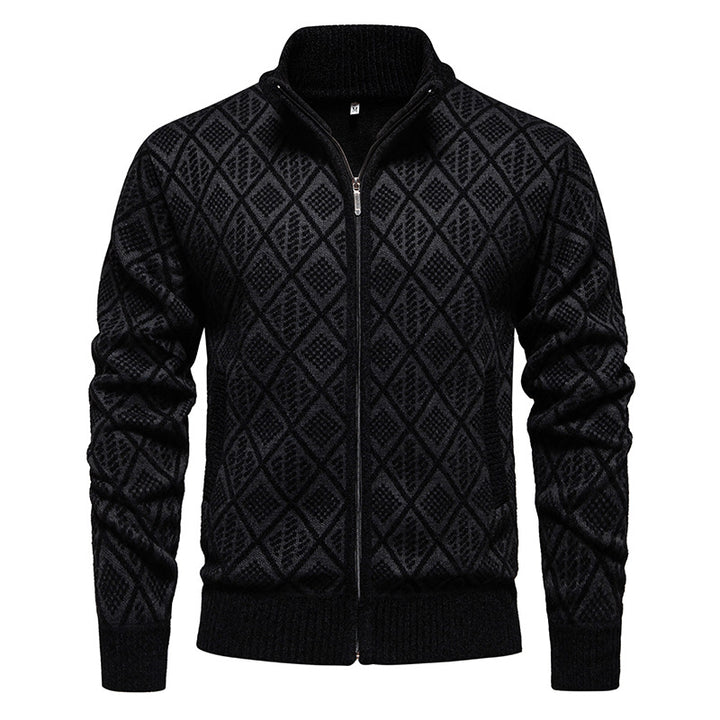 Men's Thick Fleece-Lined Cardigan – Knit Stand Collar Zip Sweater