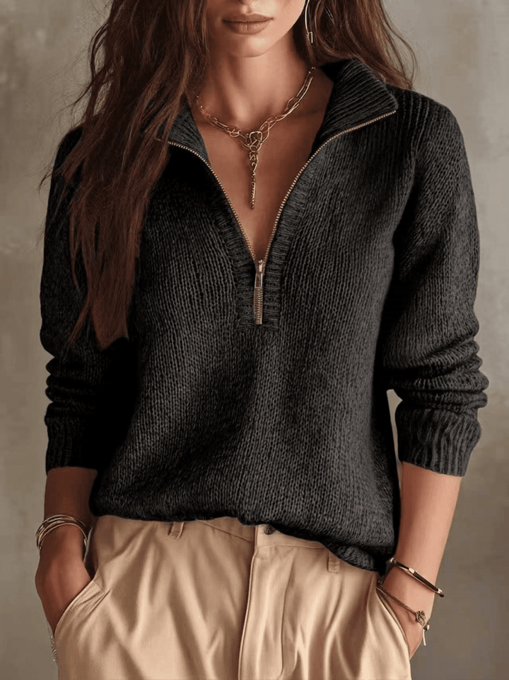Women's High Neck Wool Blend Knit Sweater – Half-Zip Pullover