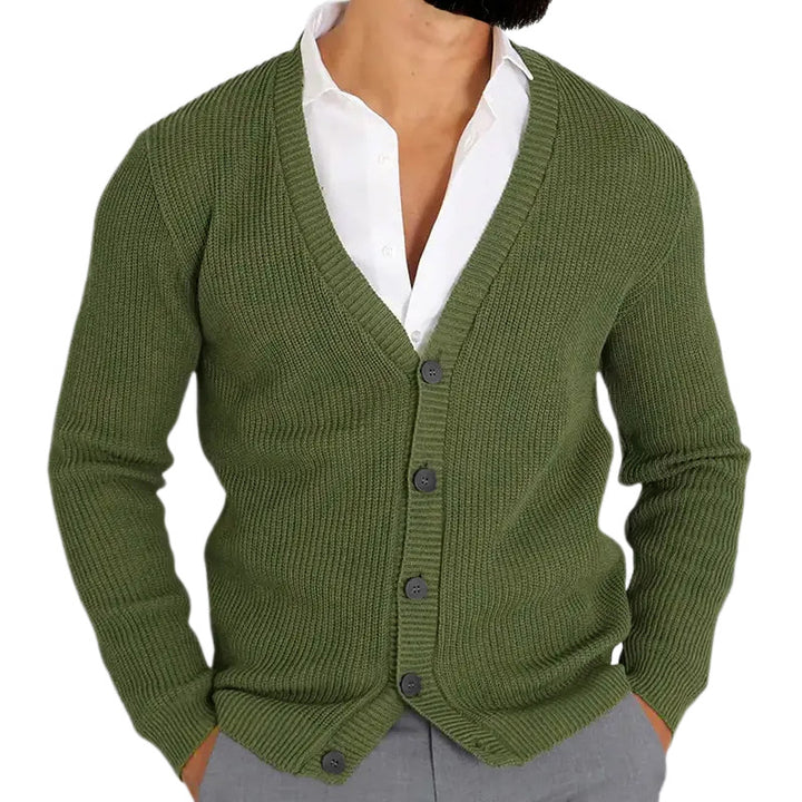 Men's Cardigan Slim Fit V-Neck – Cotton Knit, Button Front