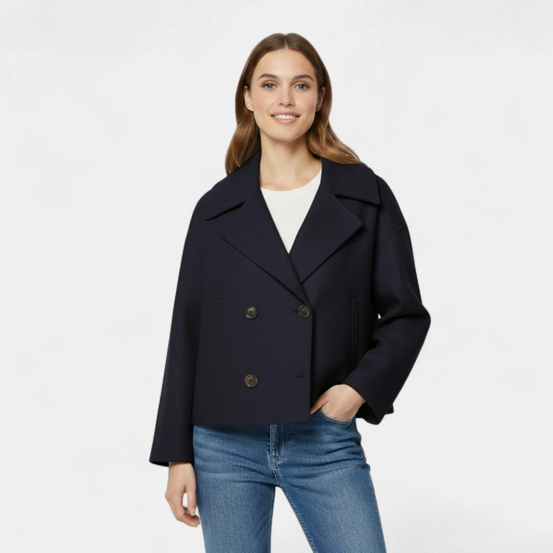 Women's Cropped Wool Blend Jacket – Double-Breasted, Structured Fit
