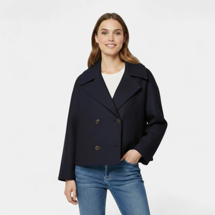 Women's Cropped Wool Blend Jacket – Double-Breasted, Structured Fit