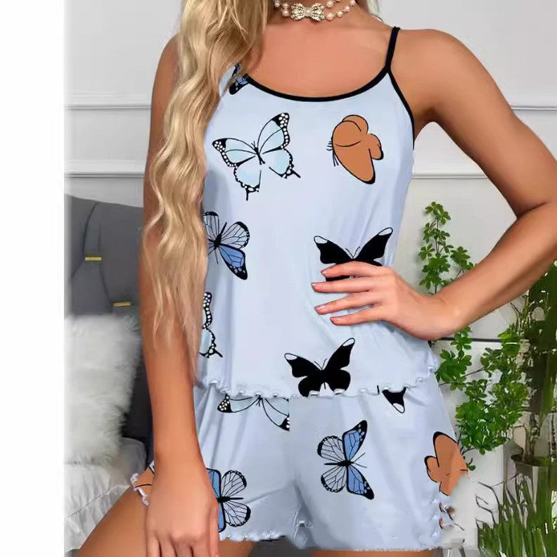 Butterfly Print Pajama Set for Women – Soft Two Piece Sleepwear