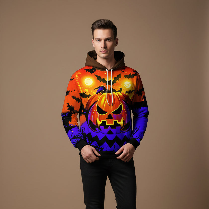 Men's 3D Pumpkin Head Hoodie – Relaxed Halloween Pullover